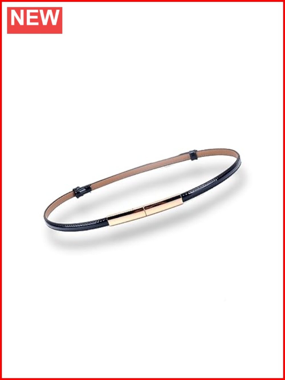 Patent Leather Skinny Slim Belt Gold Buckle Adjustable Waistband